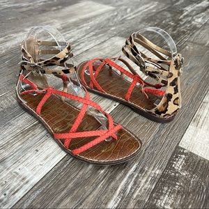 Sam Edelman Womens Sz 7.5 Gable Strappy Gladiator Sandals Leopard & Red
